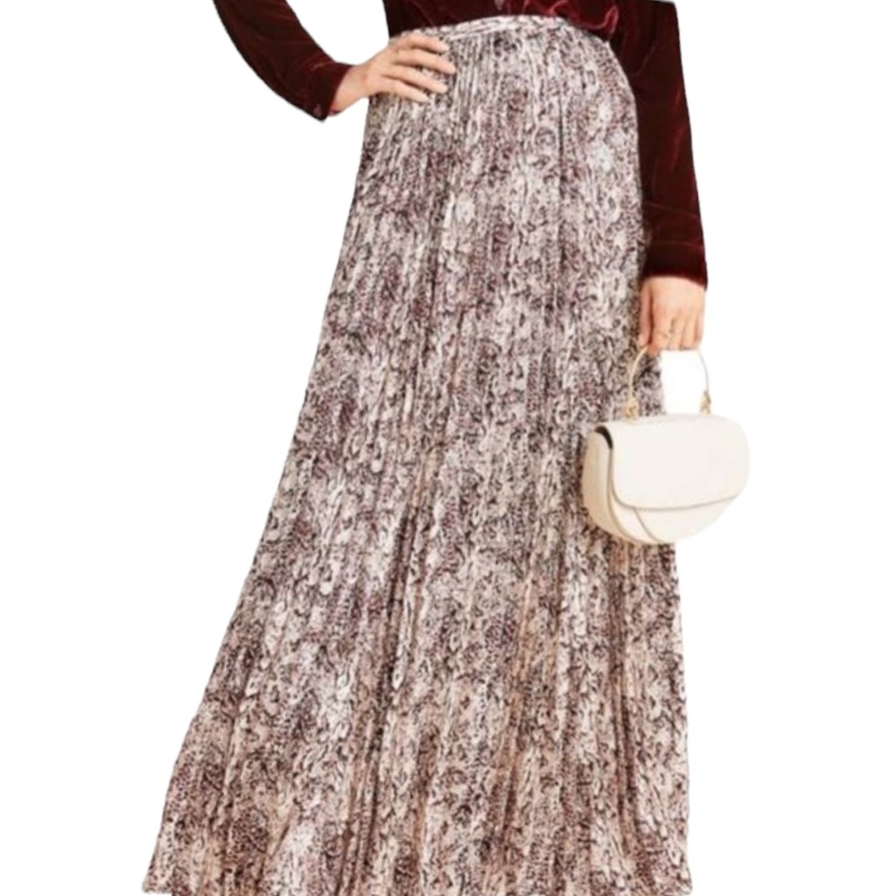 Marie Oliver x Anthropologie Wesley 4 / Sm Brown Snake Print Pleated Silky Maxi